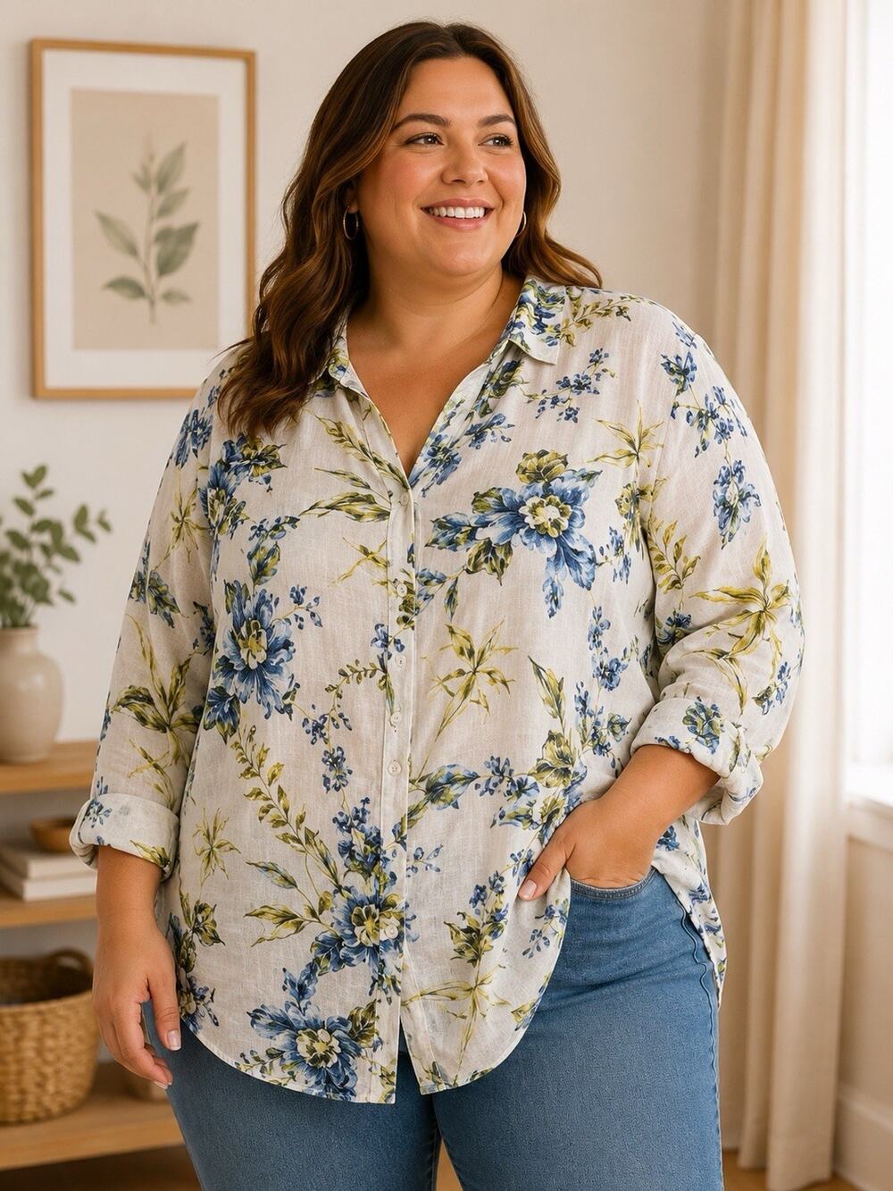 Joie 100% Linen Floral Button Up Shirt Coastal Cottagecore NEW Womens Plus 3x